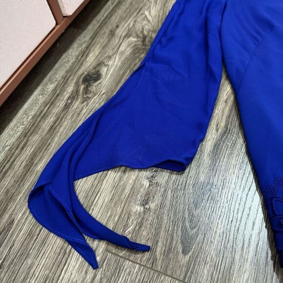 Tahari Royal Blue Long Tie Sleeve Floral Dress - Picture 4 of 7